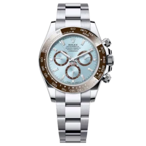 Rolex Cosmograph Daytona 126506 platinum with ice blue dial and brown Cerachrom bezel on Oyster bracelet