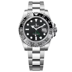 Rolex GMT-Master II 126710GRNR Oystersteel featuring black dial, black and grey ceramic 24-hour bezel, Oyster bracelet and date at 3 o’clock