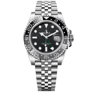 Rolex GMT-Master II 126710GRNR Oystersteel featuring black dial, black and grey ceramic 24-hour bezel, Jubilee bracelet and date at 3 o’clock