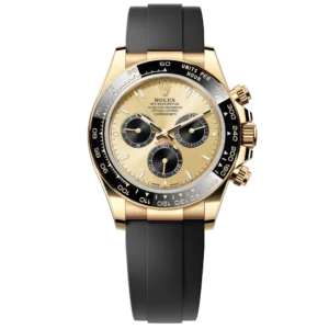 Rolex Cosmograph Daytona 126518LN in yellow gold with champagne dial and black Oysterflex bracelet