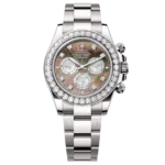 Rolex Cosmograph Daytona 126579RBR in 18ct white gold with mother of pearl dial, diamond hour markers and factory diamond bezel on Oyster bracelet