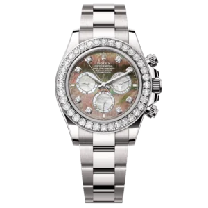 Rolex Cosmograph Daytona 126579RBR in 18ct white gold with mother of pearl dial, diamond hour markers and factory diamond bezel on Oyster bracelet