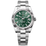 Rolex Sky-Dweller 336934 with green dial, fluted white gold bezel and Oyster bracelet in White Rolesor