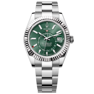 Rolex Sky-Dweller 336934 with green dial, fluted white gold bezel and Oyster bracelet in White Rolesor