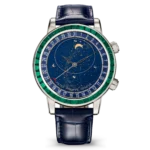 Patek Philippe Celestial 6104/13P-010 platinum with blue sky chart dial and emerald baguette bezel