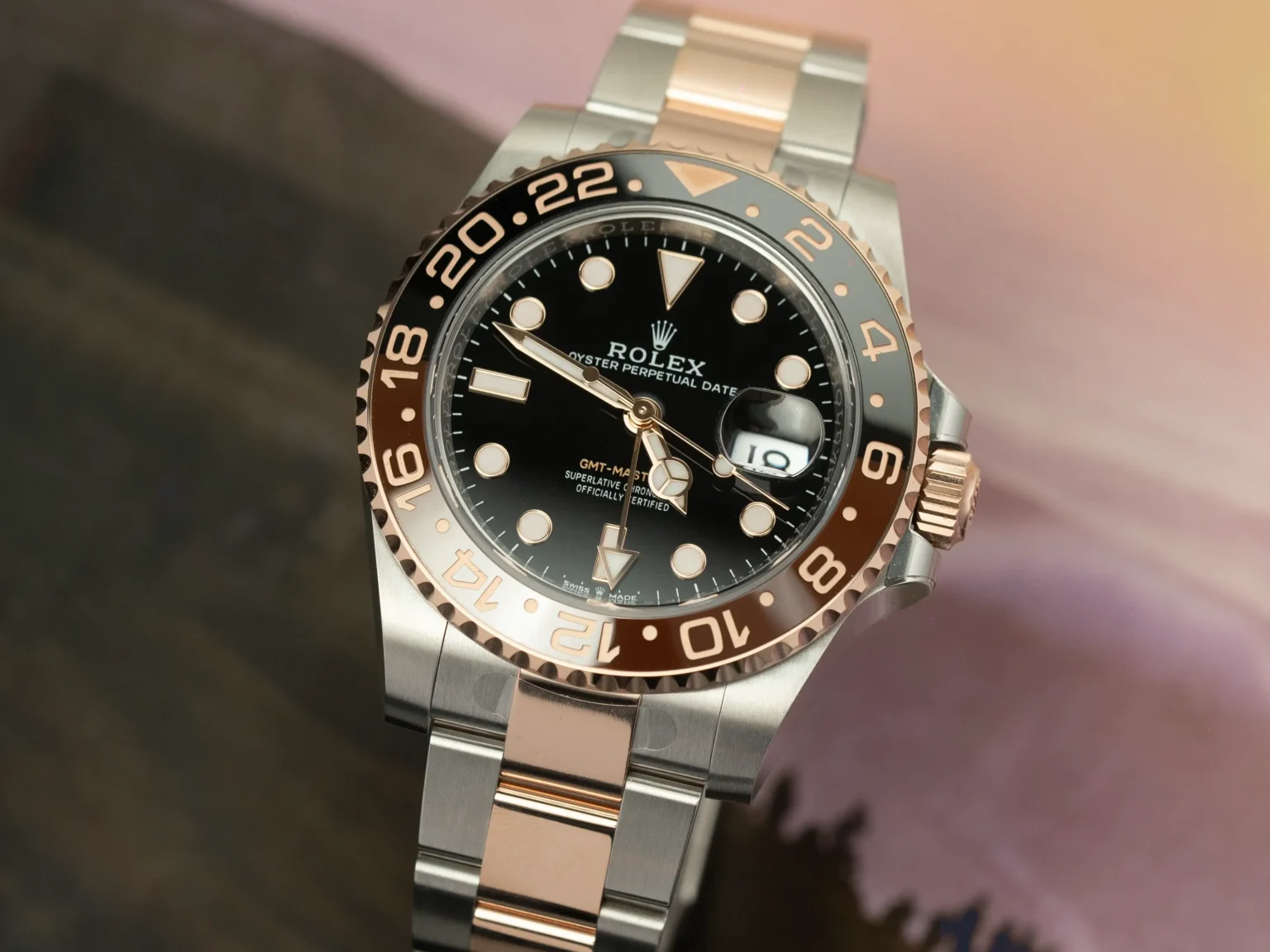 Rolex GMT-Master II Root Beer watch photographed for professional valuation at North Jewellers in Leeds