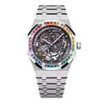 Audemars Piguet Royal Oak Frosted Gold Double Balance Wheel Openworked 15412BC with rainbow sapphire bezel
