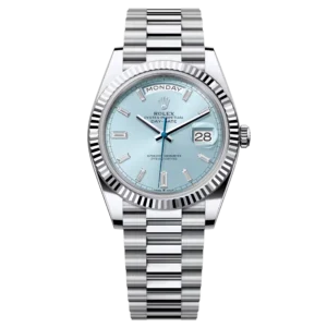Rolex Day-Date 40 228236 platinum with ice blue baguette diamond dial and President bracelet